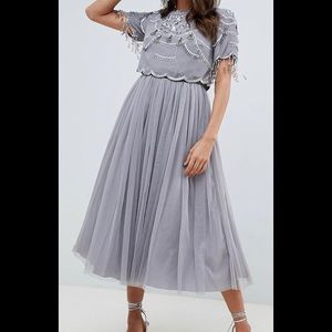 ASOS DESIGN embellishment tulle midi dress, Size 4